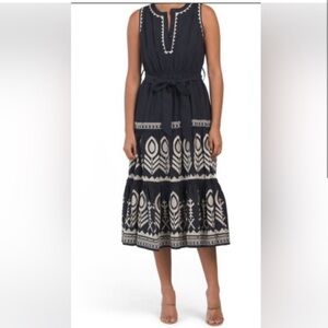 Ellie Tahari Navy Midi Dress with belt